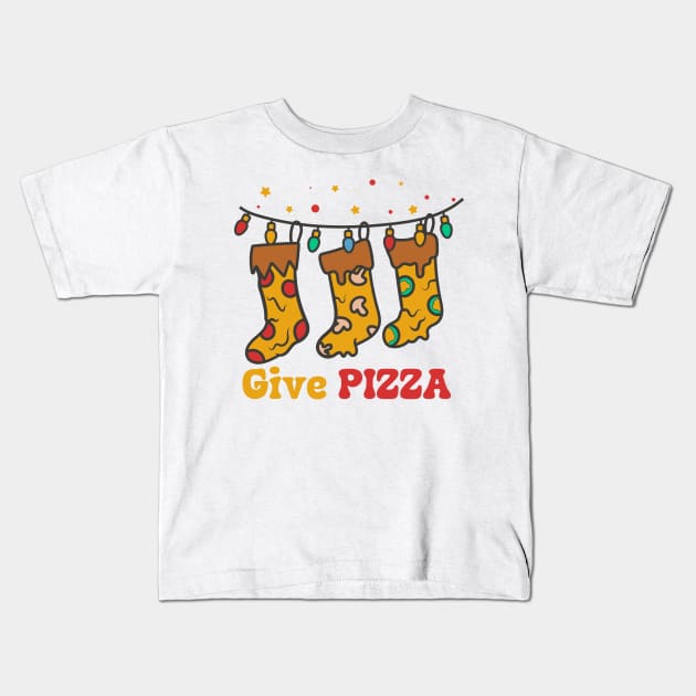 pizza christmas, give pizza Kids T-Shirt by dadan_pm